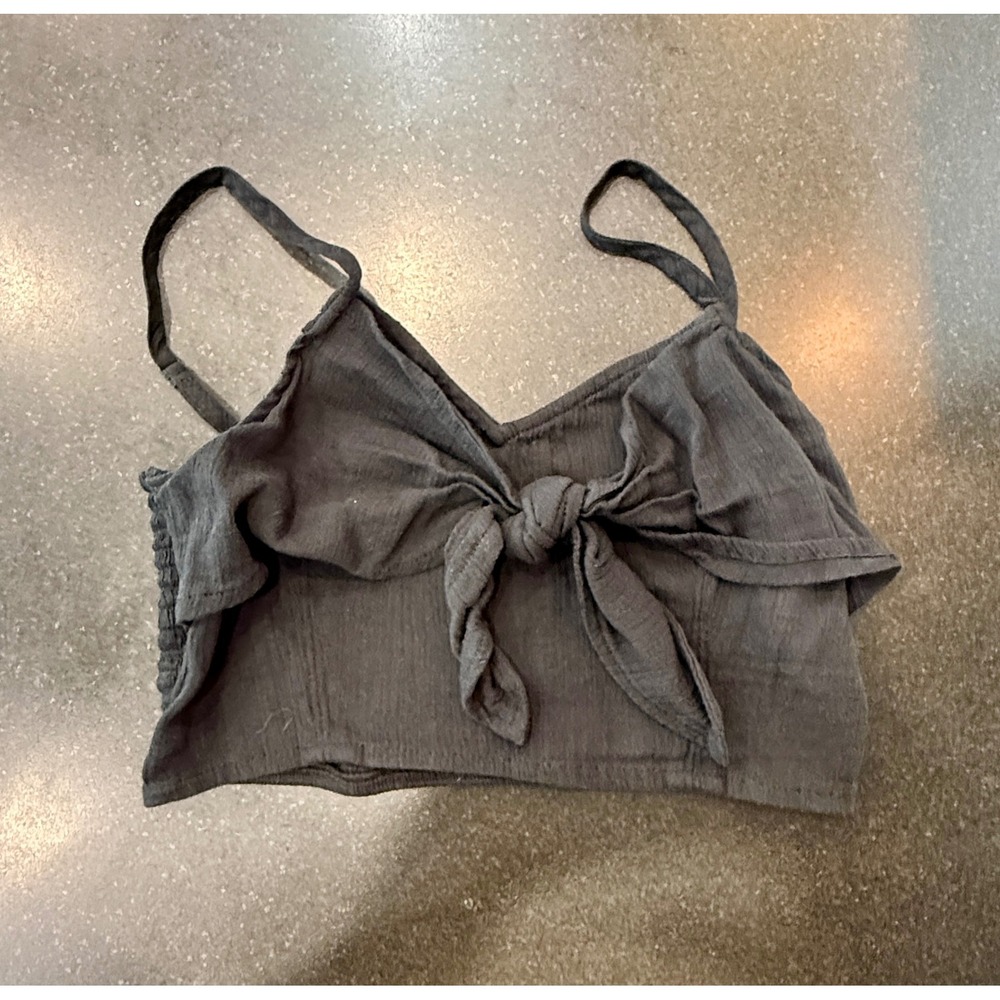 Aerie Crop Top Small Black Tie Front Smocked Boho Gauze Camisole Festival Beach